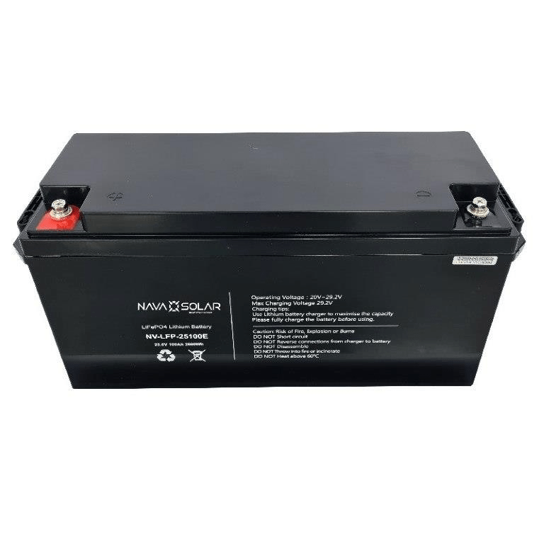 NavaSolar 25.6V 100AH 2.56kWH LifePO4 IP65 Battery Pack NV-LFP-25100E