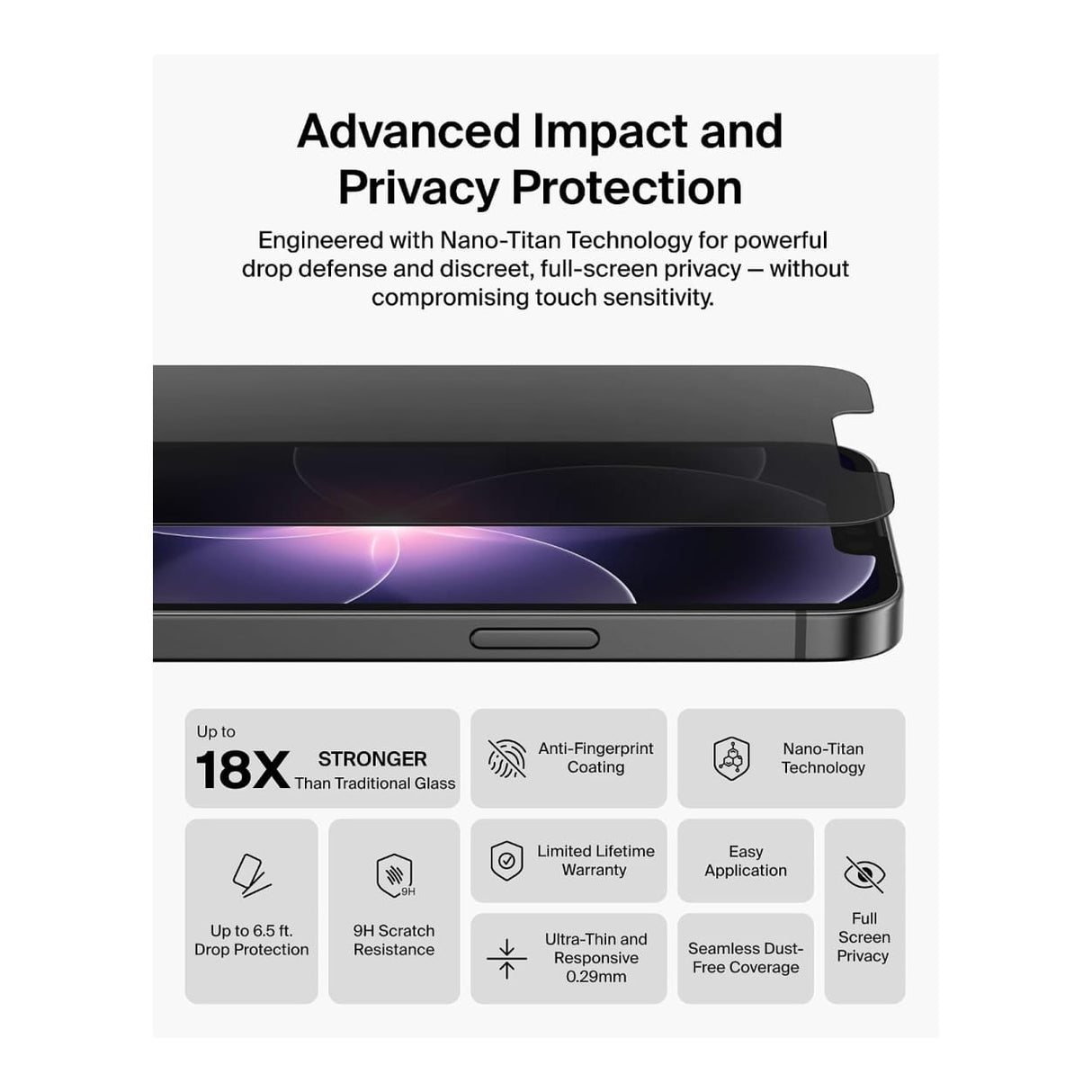 Belkin Titan SmartShield Privacy Glass Screen Protector for iPhone 17e OVA289HQ