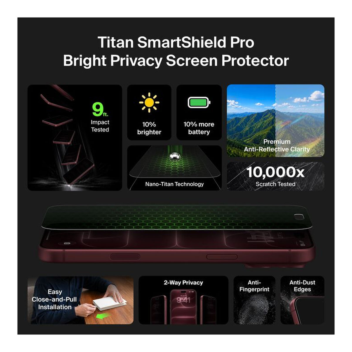 Belkin Titan SmartShield Pro Bright Privacy Screen Protector for Apple iPhone 18 Pro Max OVA298HQ