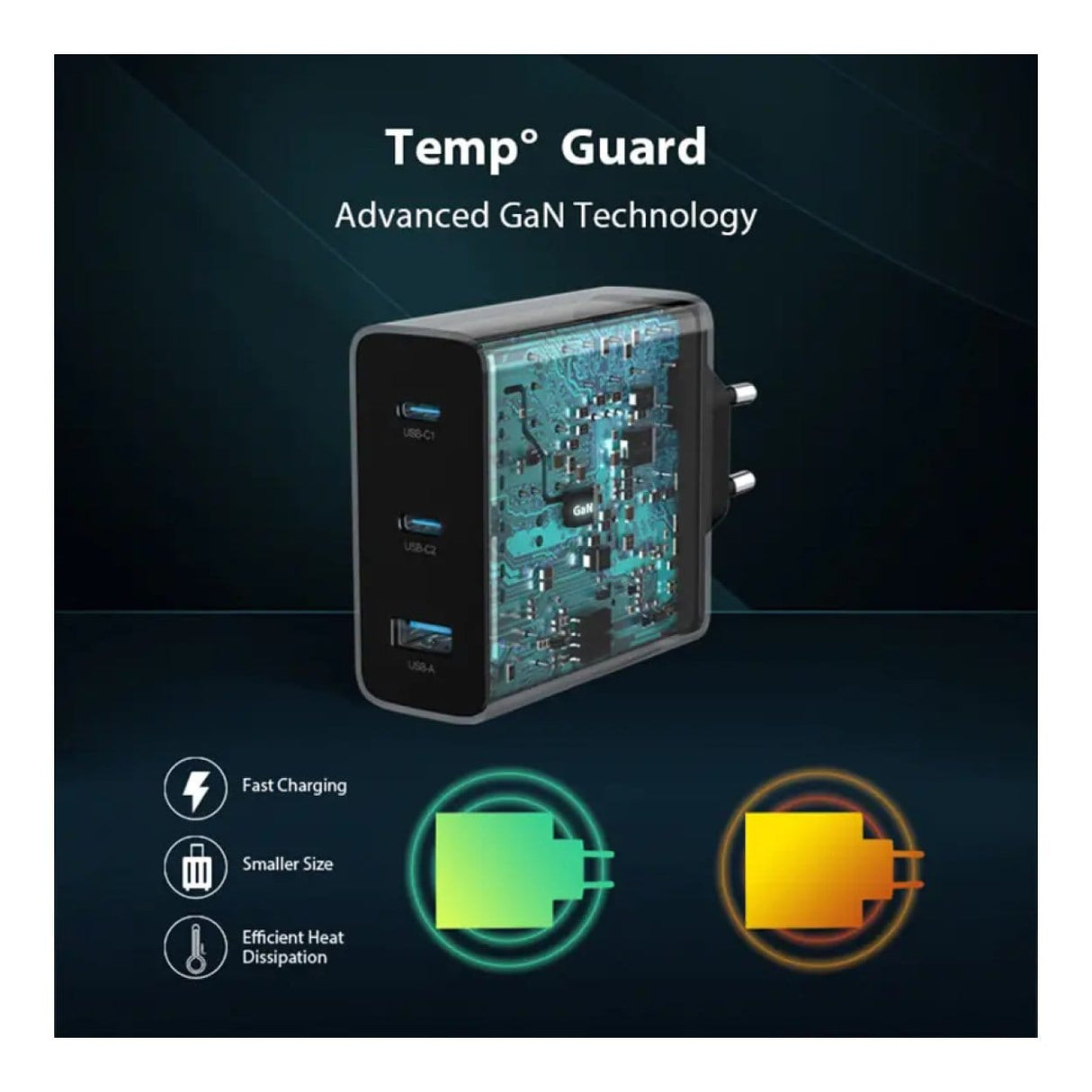 Huntkey 100W GNAN Tri-Port Fast Charger P11-10020DF02R