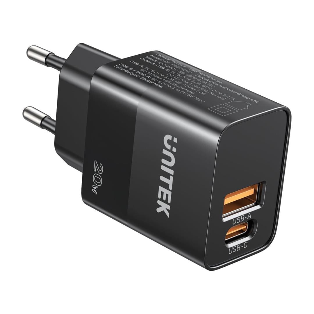 Unitek 20W 2-port Wall Charger Adapter Black P1124ABK01-EU