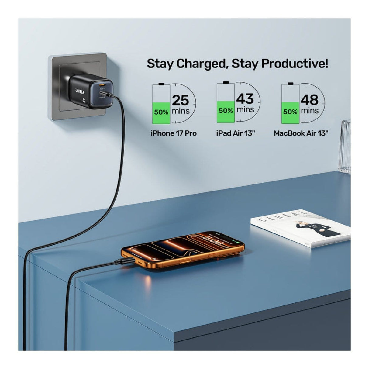 Unitek Zeno 45W 2-port GaN Wall Charger P1129ABK
