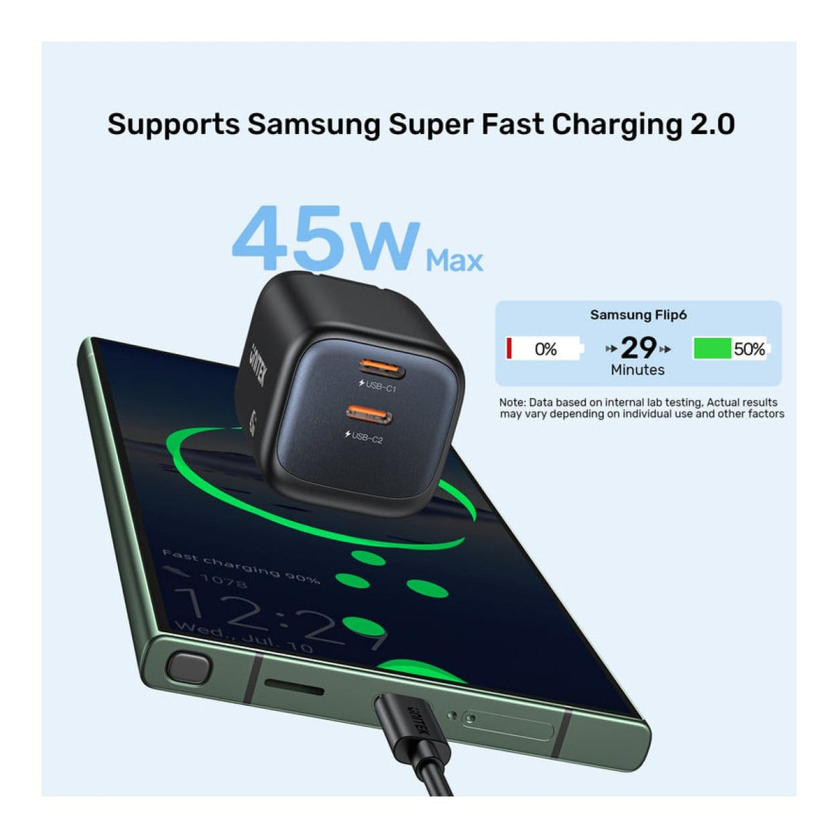 Unitek Zeno 45W 2-port GaN Wall Charger P1129ABK