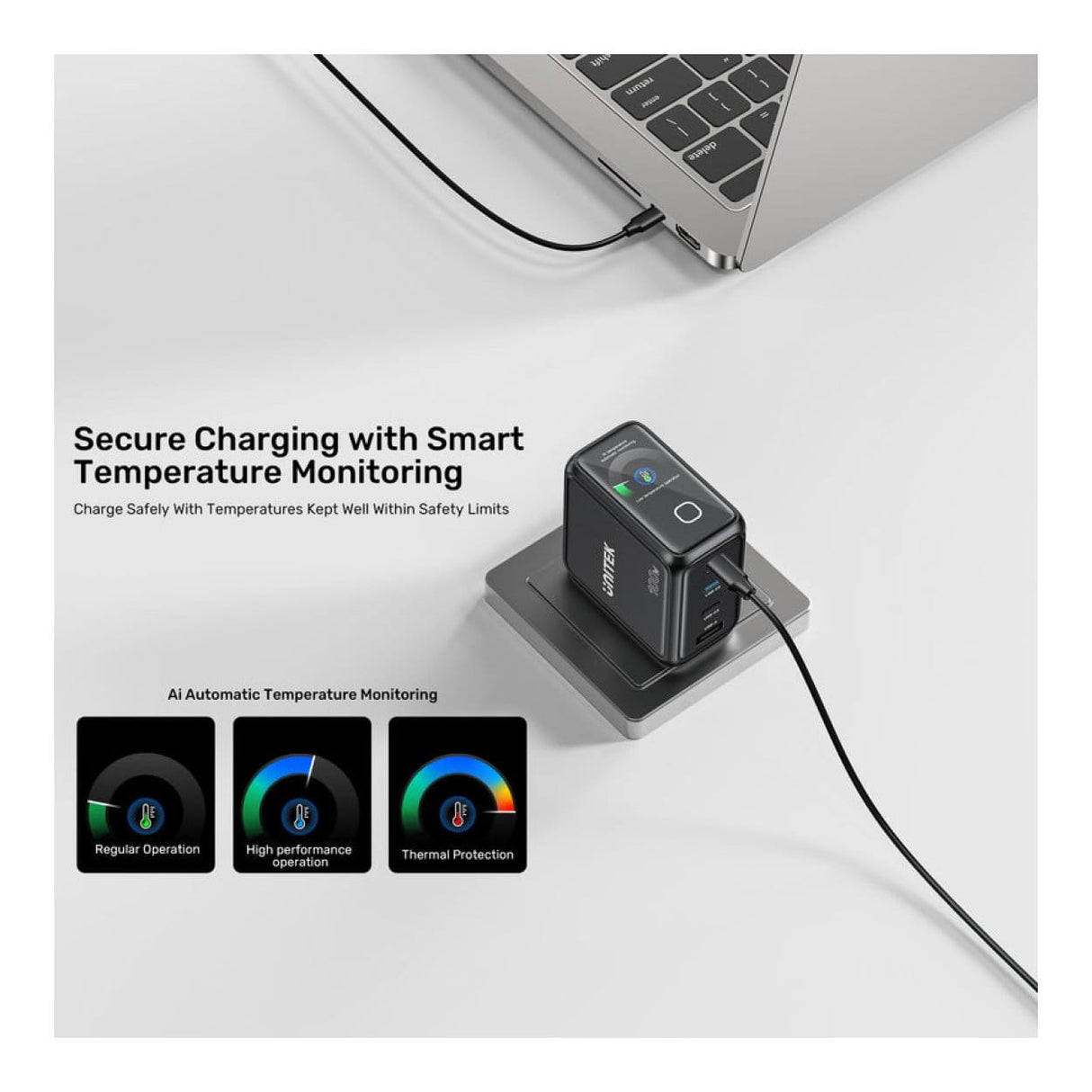 Unitek Rexo 100W 4-port GaN Charger with Smart Display P1131ABK-EU