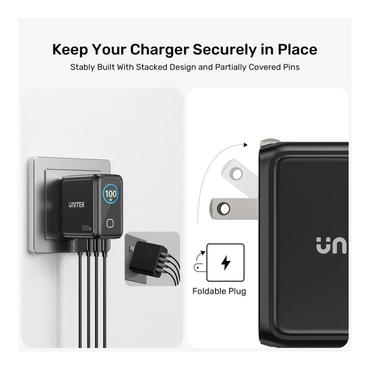 Unitek Rexo 100W 4-port GaN Charger with Smart Display P1131ABK-EU