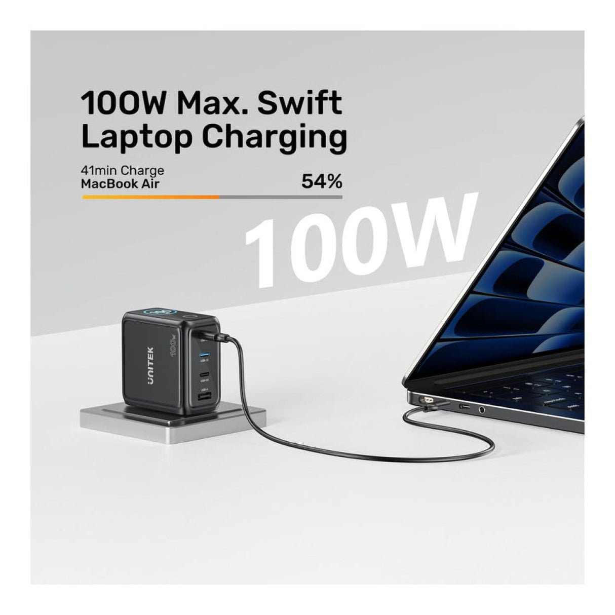 Unitek Rexo 100W 4-port GaN Charger with Smart Display P1131ABK-EU