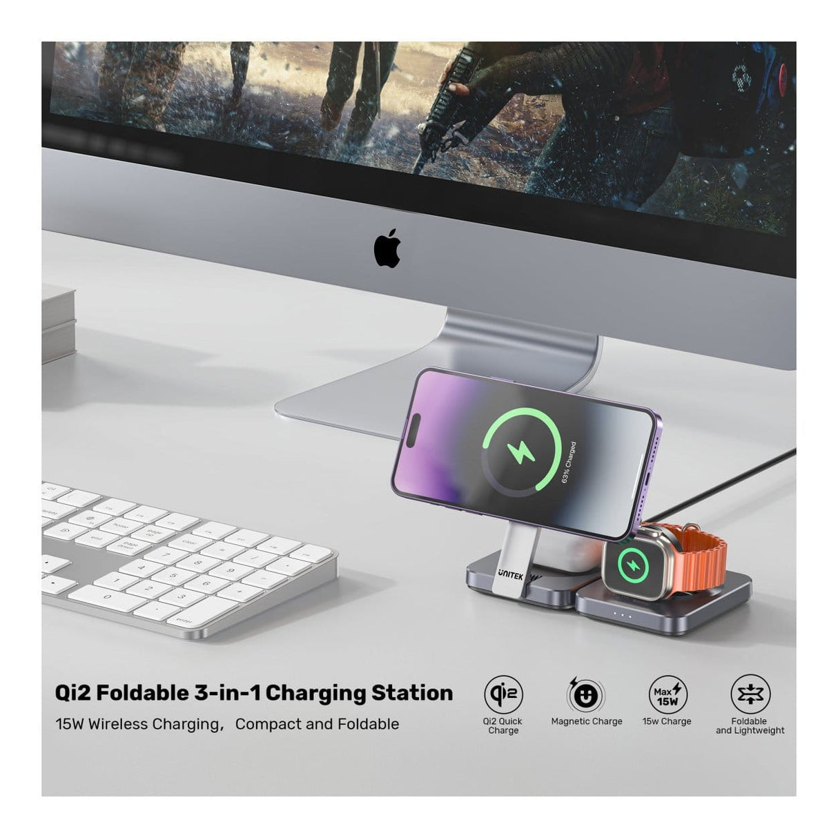 Unitek Qi2 Foldable 3-in-1 Charging Station P1300AGY01