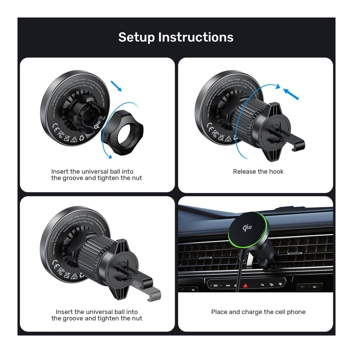 Unitek Qi2 15W Magnetic Wireless Car Charger Black P1404ABK01