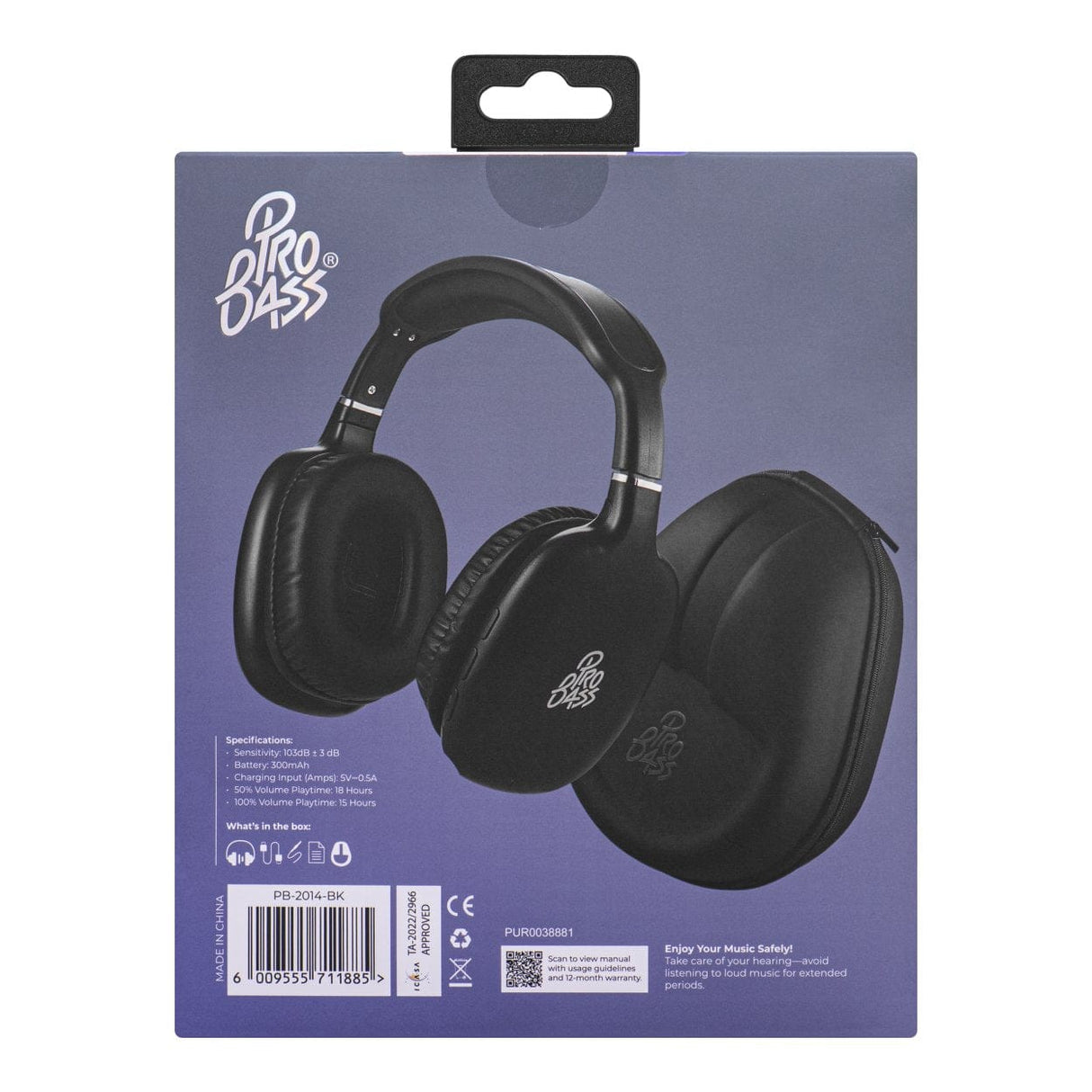 Pro Bass Retro Wireless Headphone Black PB-2014-BK