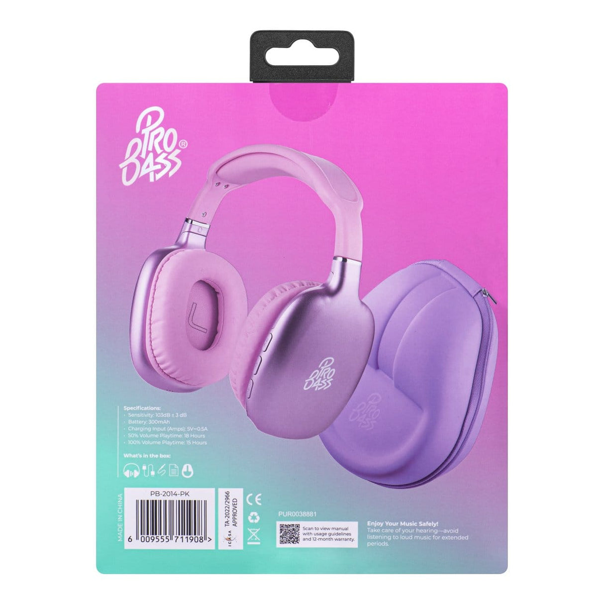 Pro Bass Retro Wireless Headphone Pink PB-2014-PK