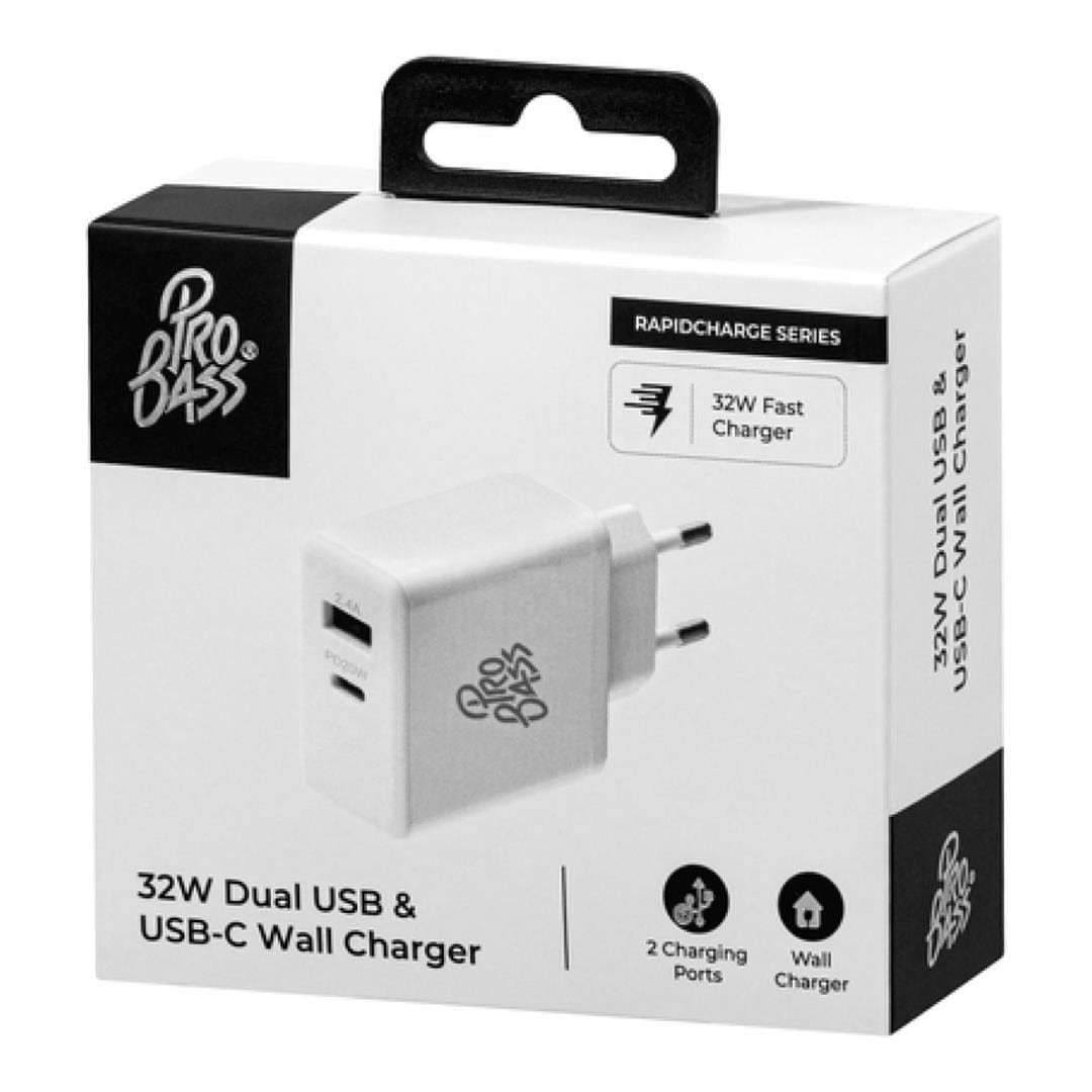Pro Bass Dual USB Type-C 32W Wall Charger White PB-PDQ013-BK