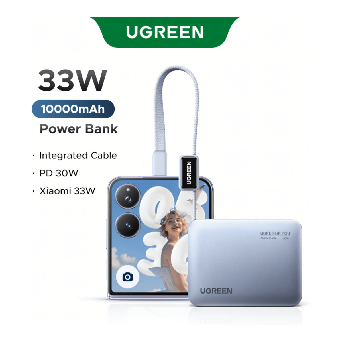 Ugreen Nexode 10000mAh 30W Power Bank with Built-in USB-C Cable PB584-75173B