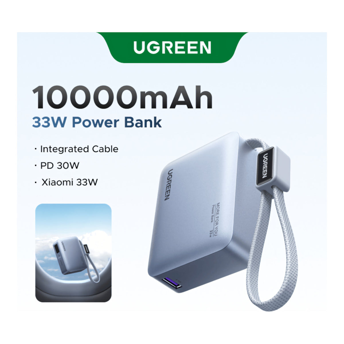 Ugreen Nexode 10000mAh 30W Power Bank with Built-in USB-C Cable PB584-75173B