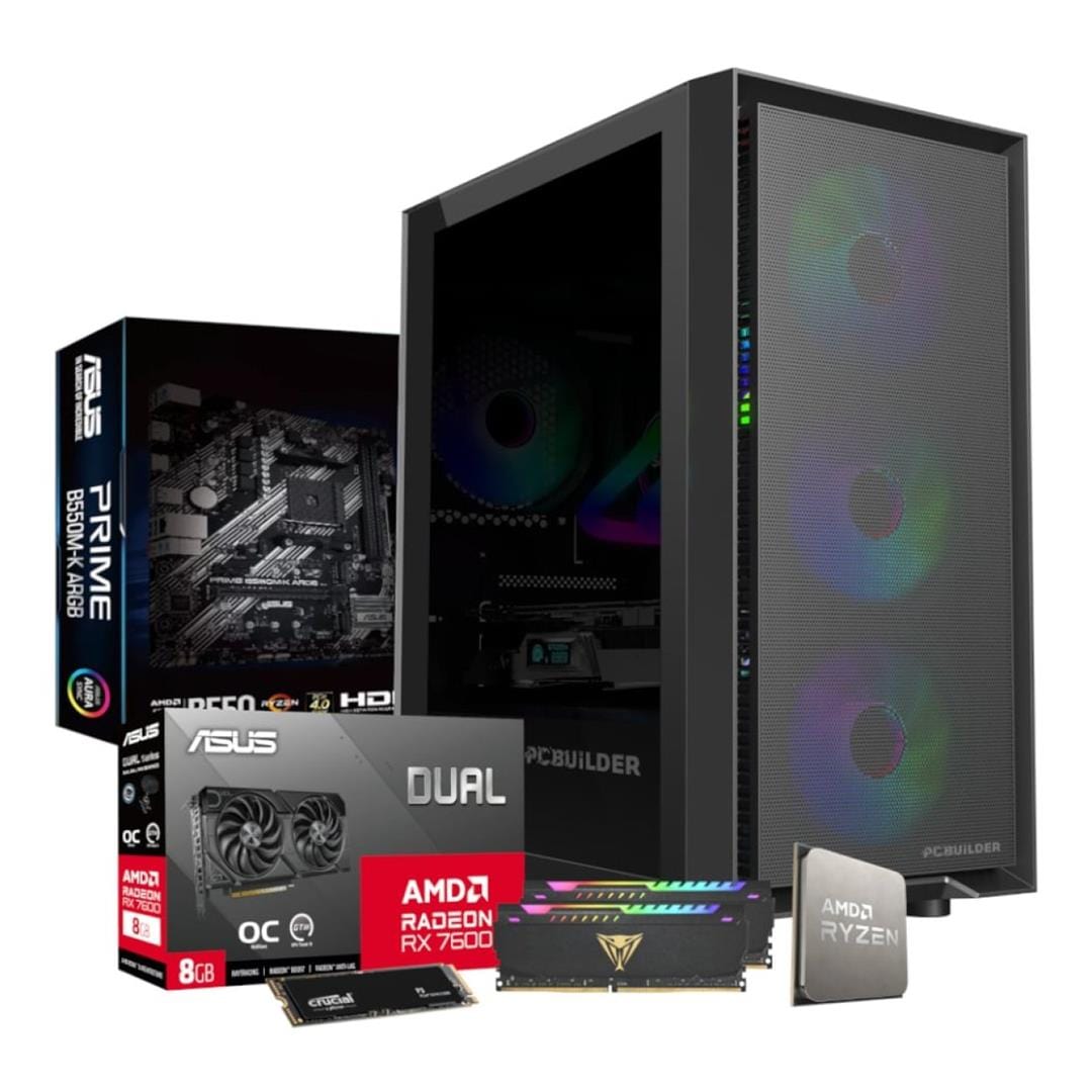 PCBuilder PATHFINDER Gaming Desktop PC - AMD Ryzen 5 5600X 1TB SSD 16GB RAM Radeon RX7600 Win 11 Home