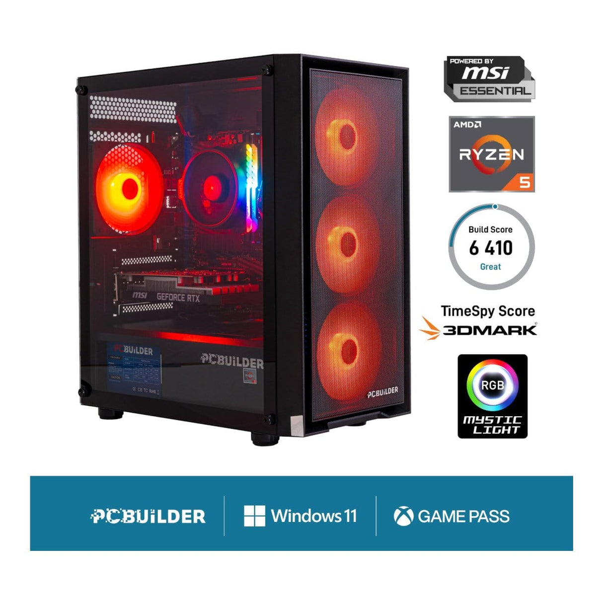 PCBuilder SCOUT Gaming Desktop PC - AMD Ryzen 5 5500 1TB SSD 16GB RAM RTX 3050 Win 11 Home
