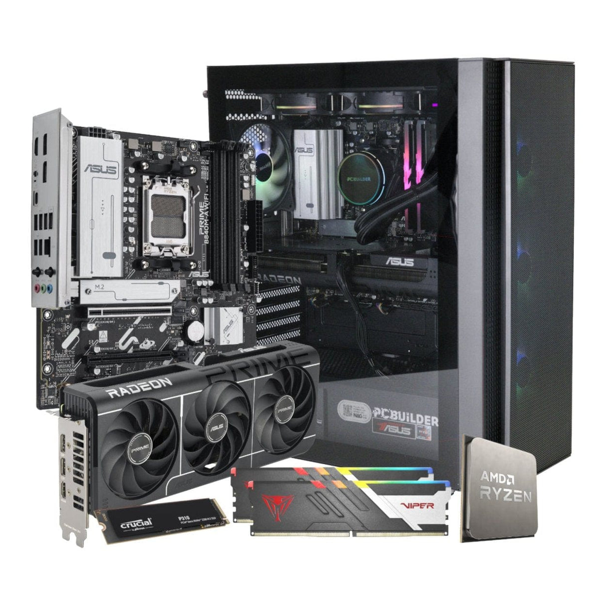 PCBuilder SEEKER Gaming Desktop PC - Ryzen 5 7600 1TB SSD 32GB RAM Radeon RX 9060 XT Win 11 Home