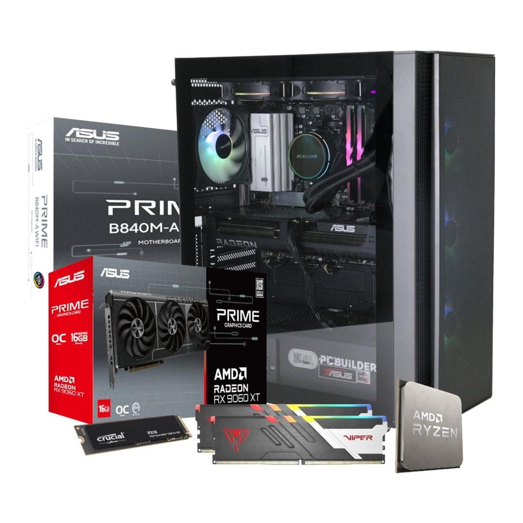 PCBuilder SEEKER Gaming Desktop PC - Ryzen 5 7600 1TB SSD 32GB RAM Radeon RX 9060 XT Win 11 Home