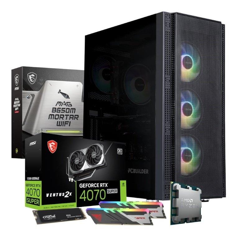 PCBuilder TACTICIAN Gaming Desktop PC - AMD Ryzen 7 7700X 2TB SSD 32GB RAM GeForce RTX 4070 Win 11 Home