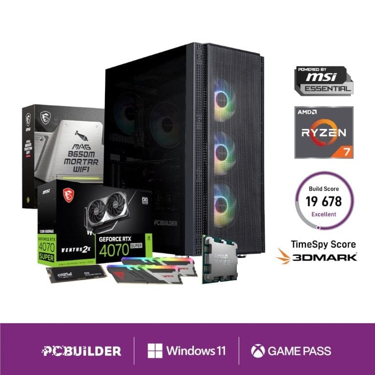 PCBuilder TACTICIAN Gaming Desktop PC - AMD Ryzen 7 7700X 2TB SSD 32GB RAM GeForce RTX 4070 Win 11 Home