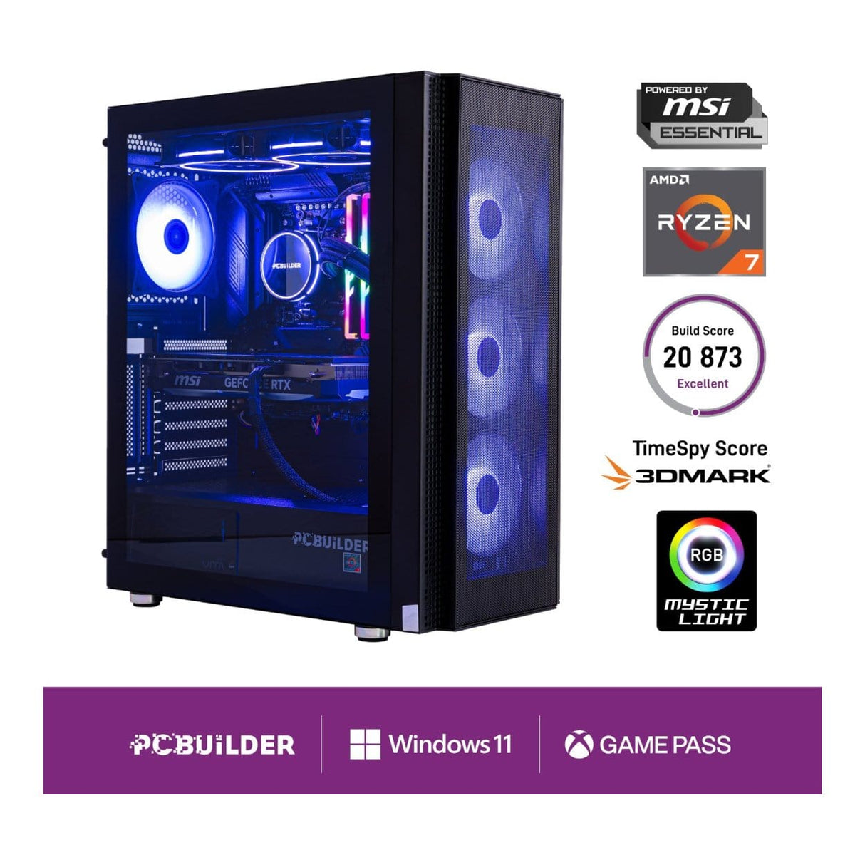 PCBuilder TACTICIAN Gaming Desktop PC - Ryzen 7 9700X 2TB SSD 32GB RAM GeForce RTX 5070 Win 11 Home