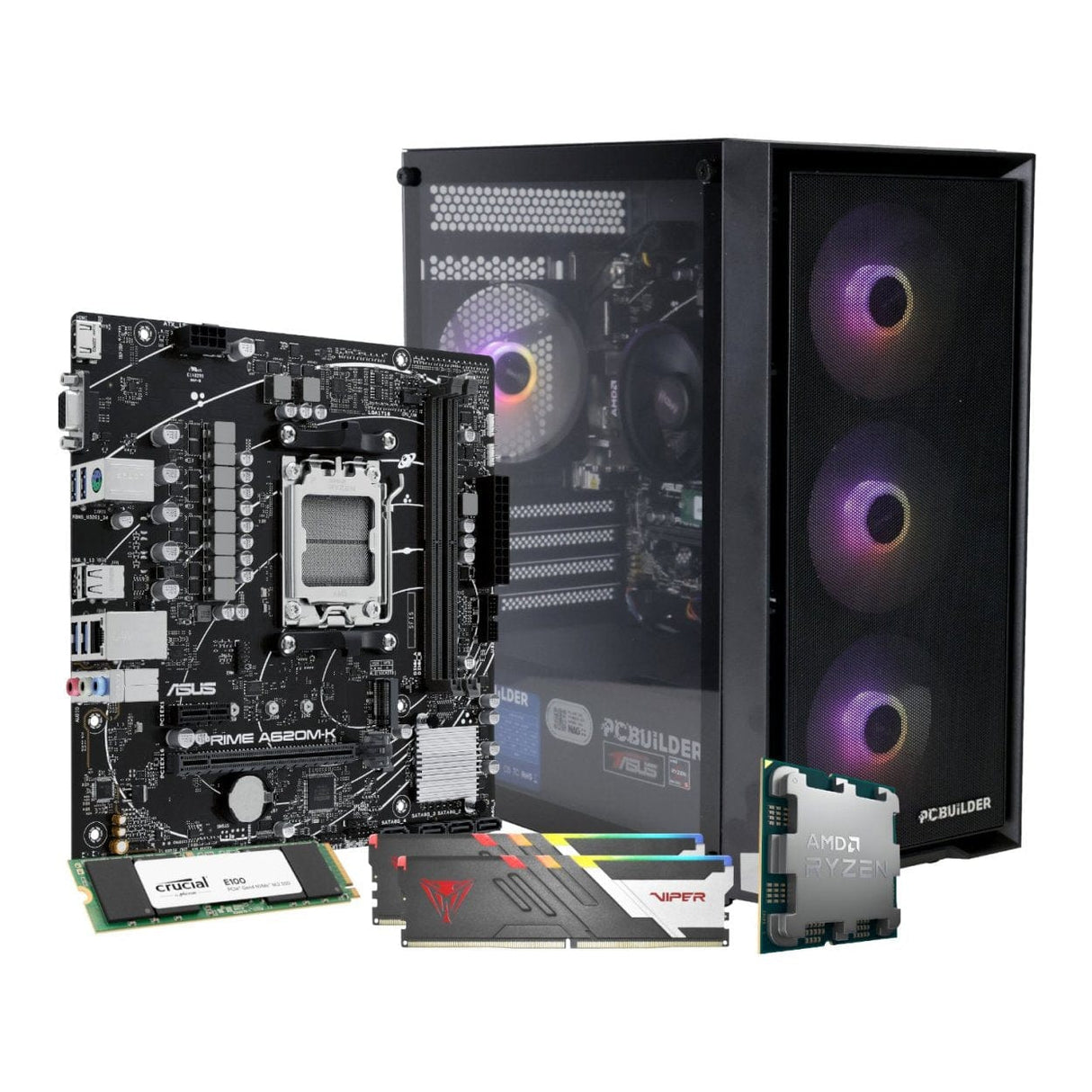 PCBuilder WARDEN Gaming Desktop AI PC - AMD Ryzen 5 8600G 480GB SSD 32GB RAM Win 11 Home