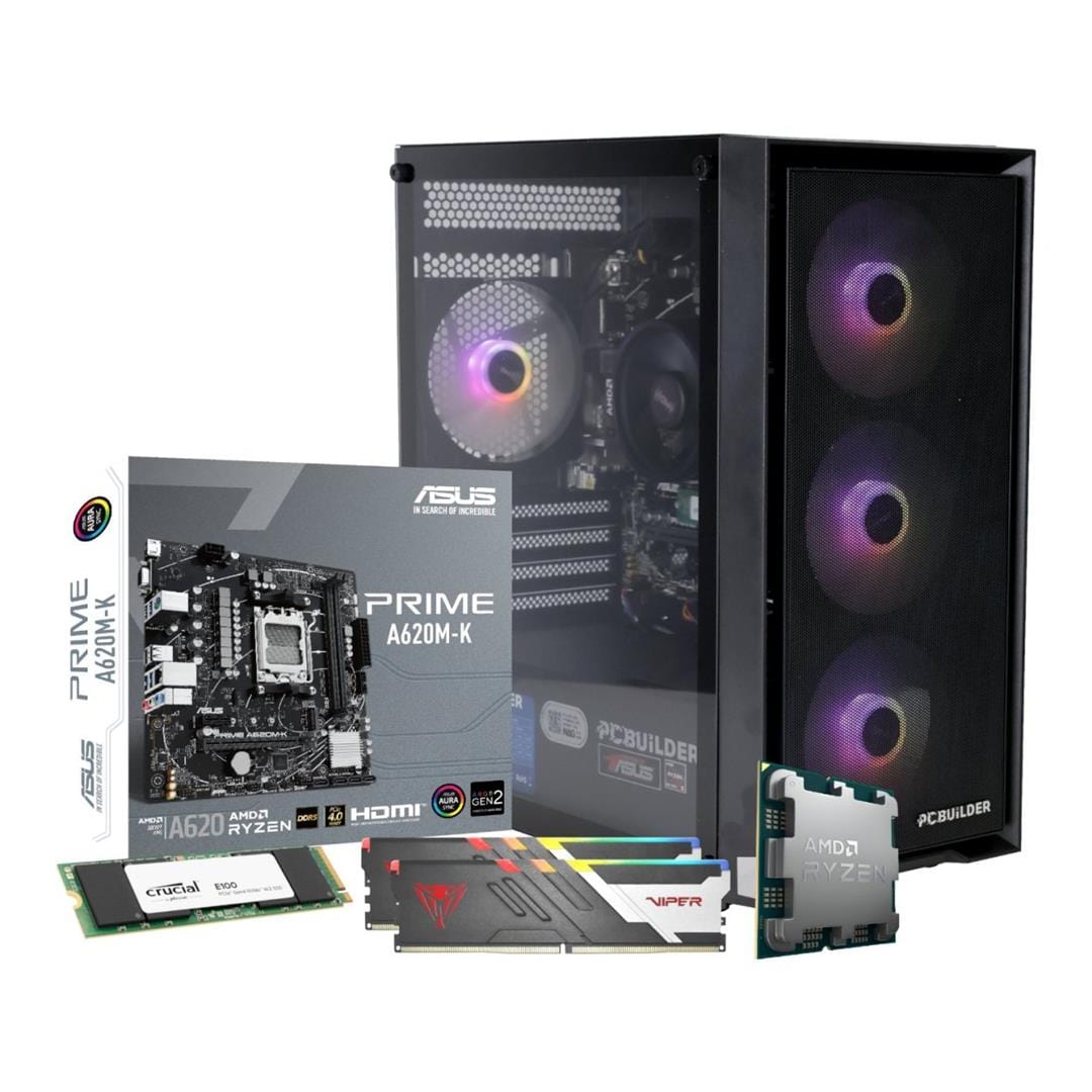 PCBuilder WARDEN Gaming Desktop AI PC - AMD Ryzen 5 8600G 480GB SSD 32GB RAM Win 11 Home