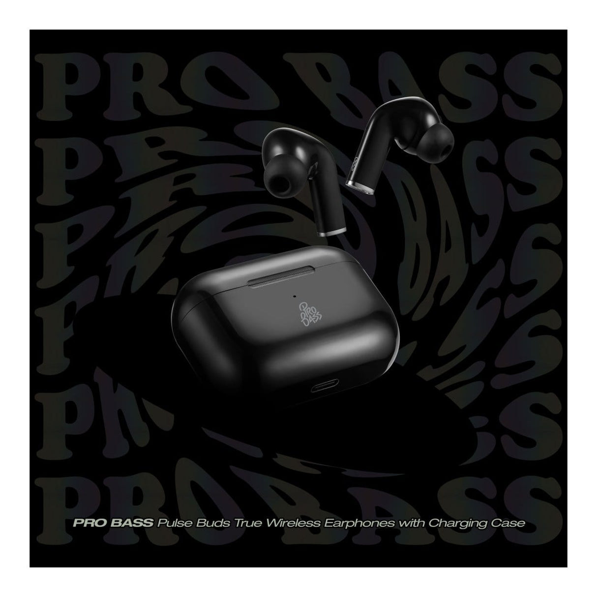 Pro Bass Pulse True Wireless Earbuds with Charging Case Black PR-1119-BK