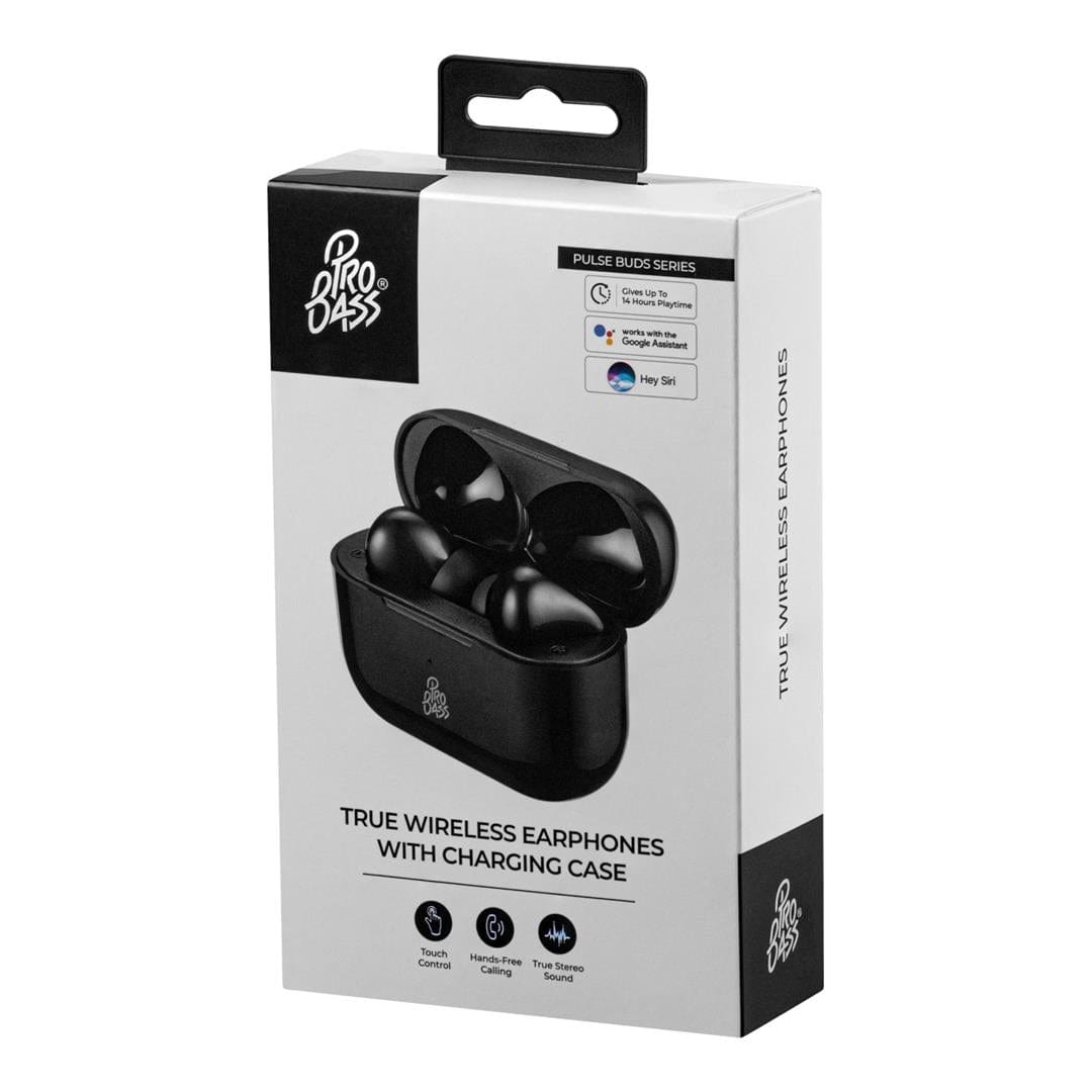 Pro Bass Pulse True Wireless Earbuds with Charging Case Black PR-1119-BK