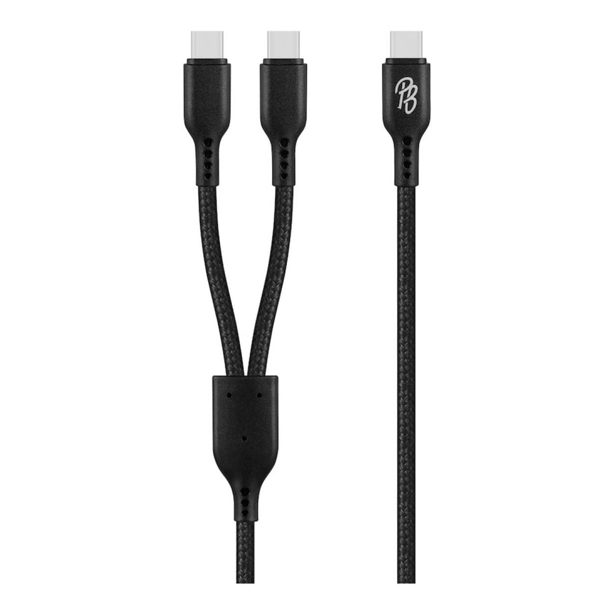 Pro Bass 1.2m Cord Series 15W USB-C to 2x USB-C Braided Charging Cable Black PR-30012-BK