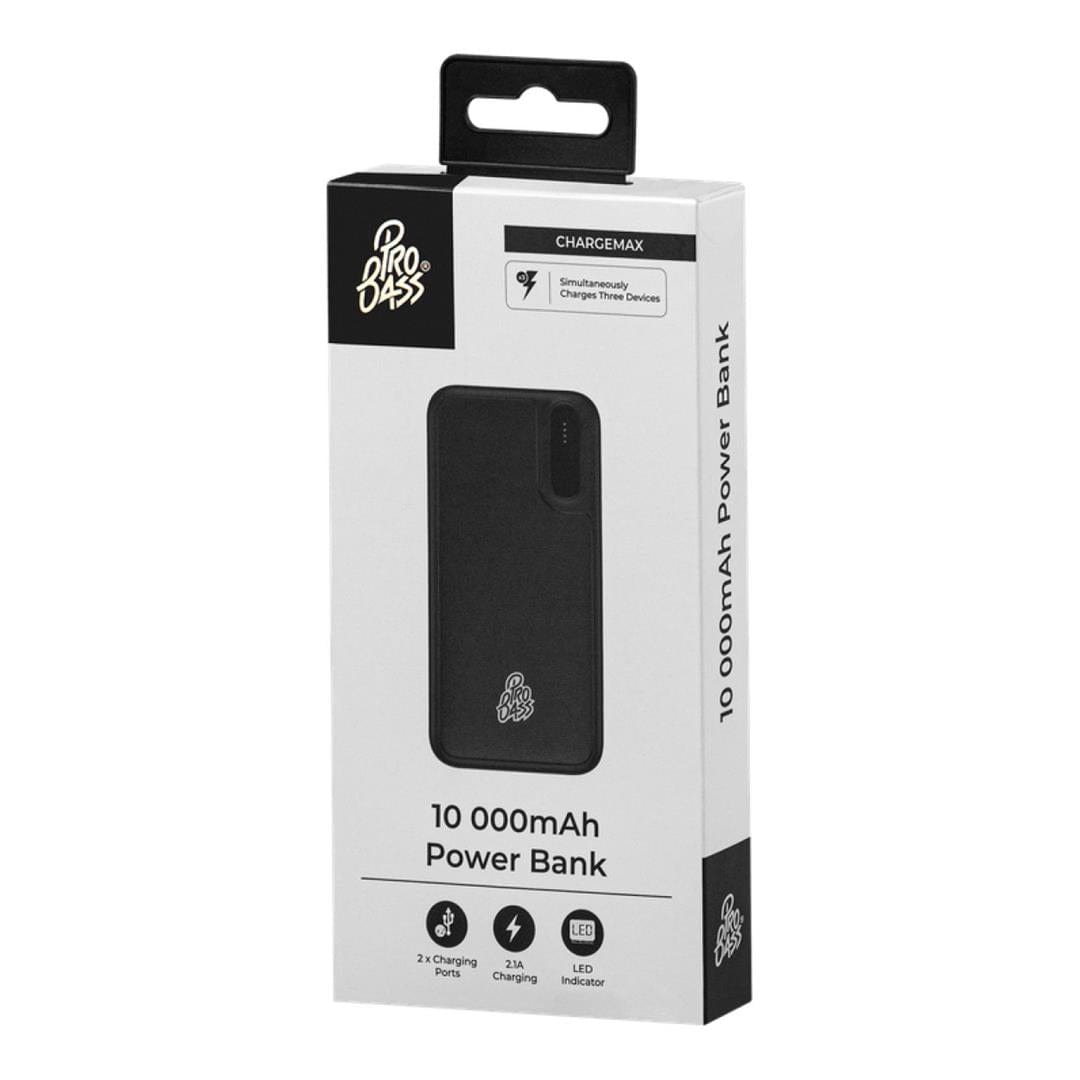 Pro Bass ChargeMax 10,000mAh Power Bank Black PR-9006-BK10