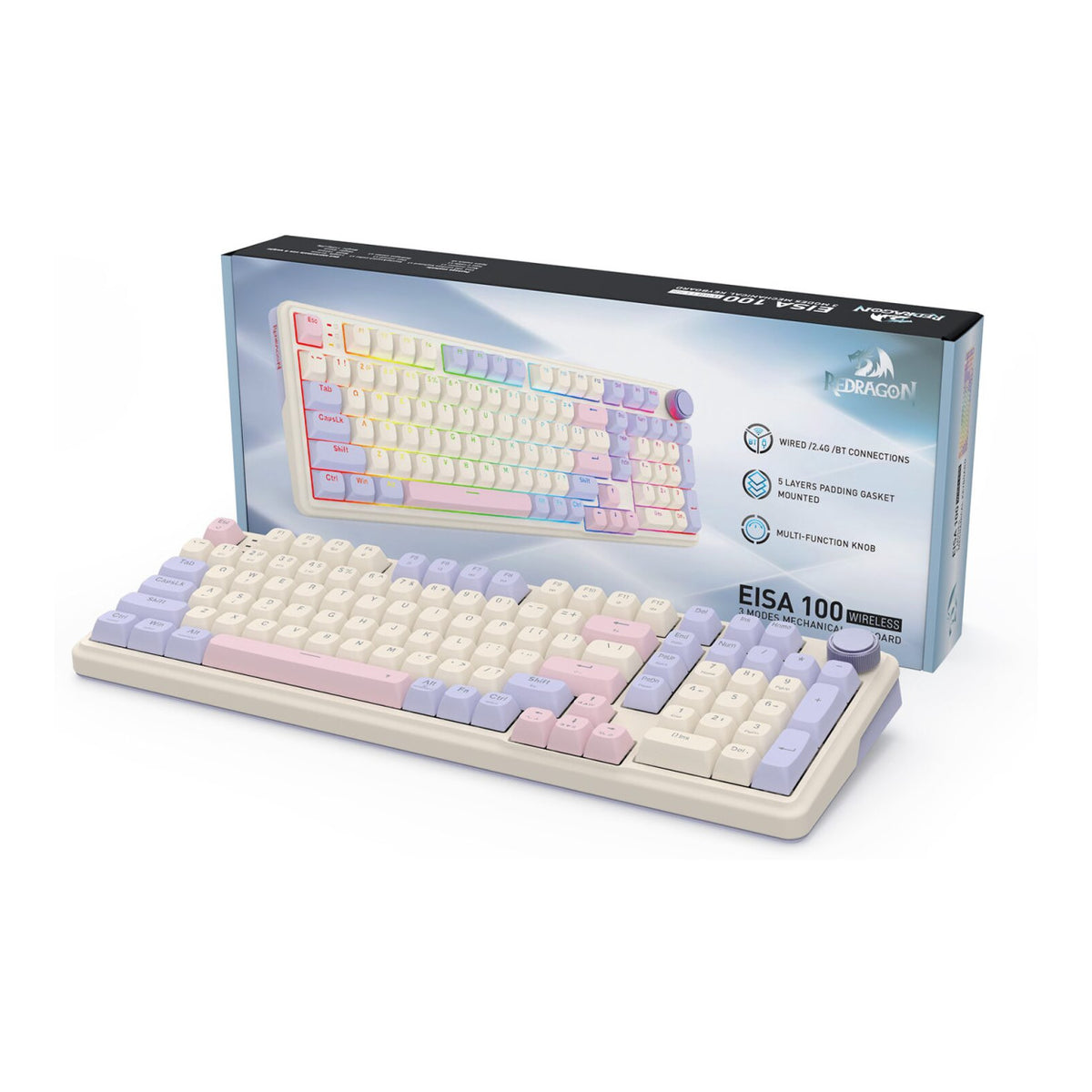 Redragon K768 EISA 100 RGB Wireless Gaming Keyboard - Lilac RD-K768VI-WL