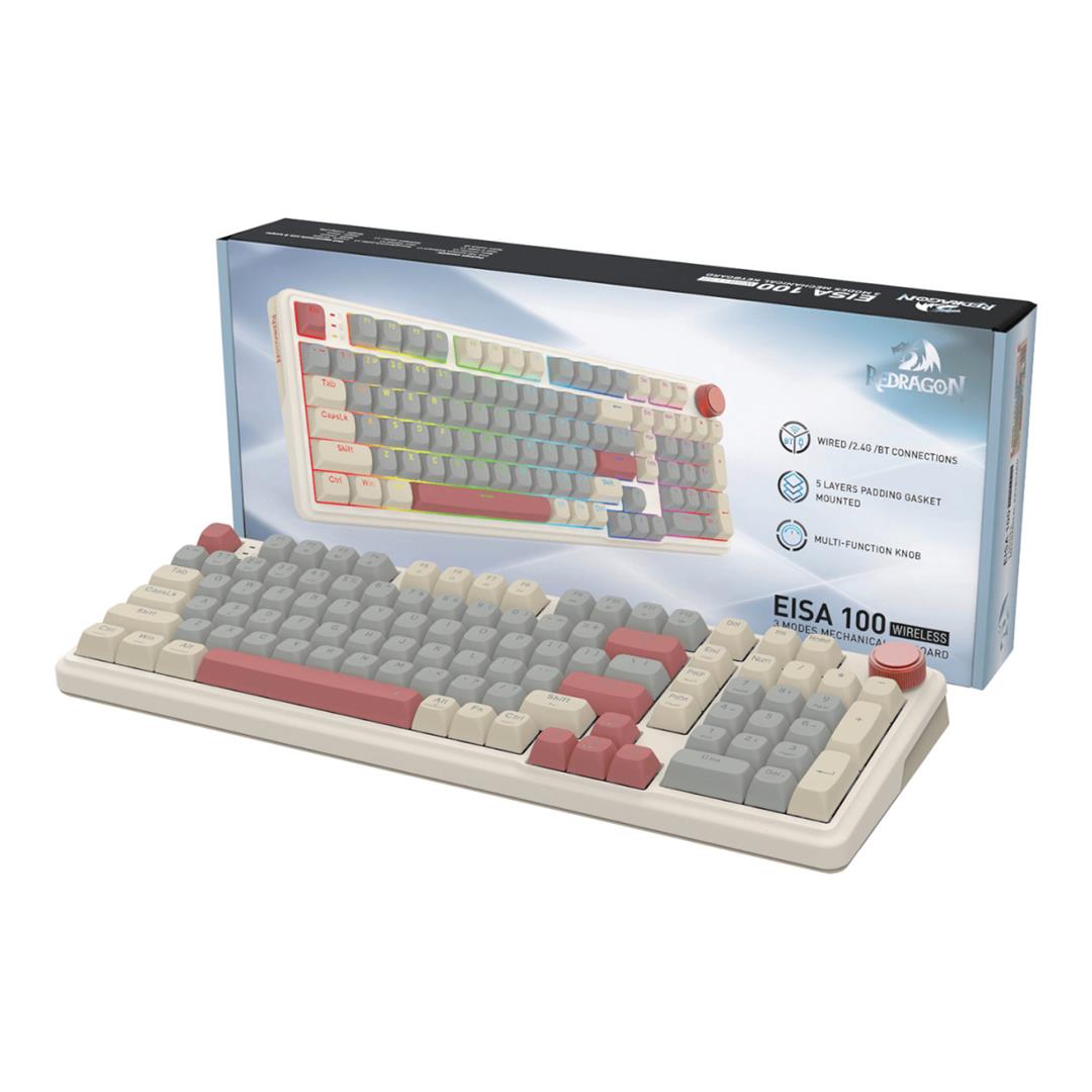 Redragon EISA 100 Retro RGB Wireless Keyboard - Cream Grey RD-K768WGR-WL