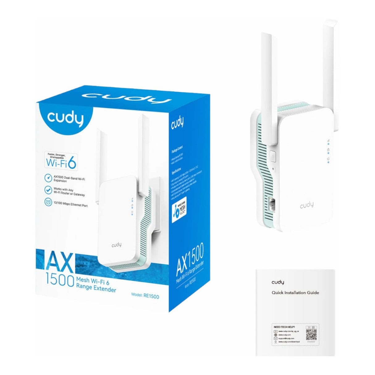 Cudy RE1500 AX1500 Dual-Band Mesh Wi-Fi 6 Range Extender
