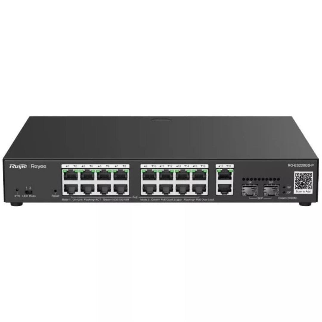 Reyee 18-port Gigabit with 16 PoE 250W 2SFP Smart Managed Switch RG-ES220GS-P