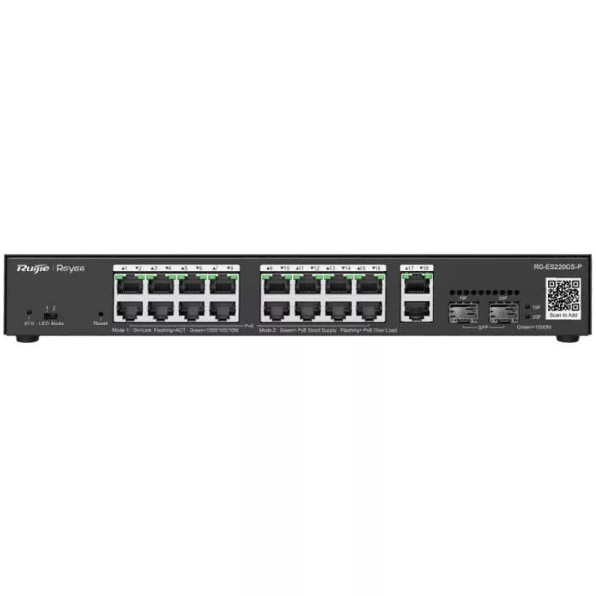 Reyee 18-port Gigabit with 16 PoE 250W 2SFP Smart Managed Switch RG-ES220GS-P