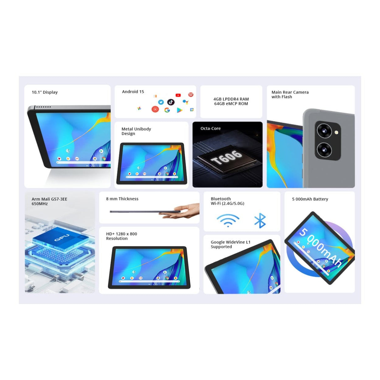 Rizzen LunaPad 11 10.1-inch HD Tablet - Unisoc T606 64GB EMCP 4GB RAM Wi-Fi LTE Android 15