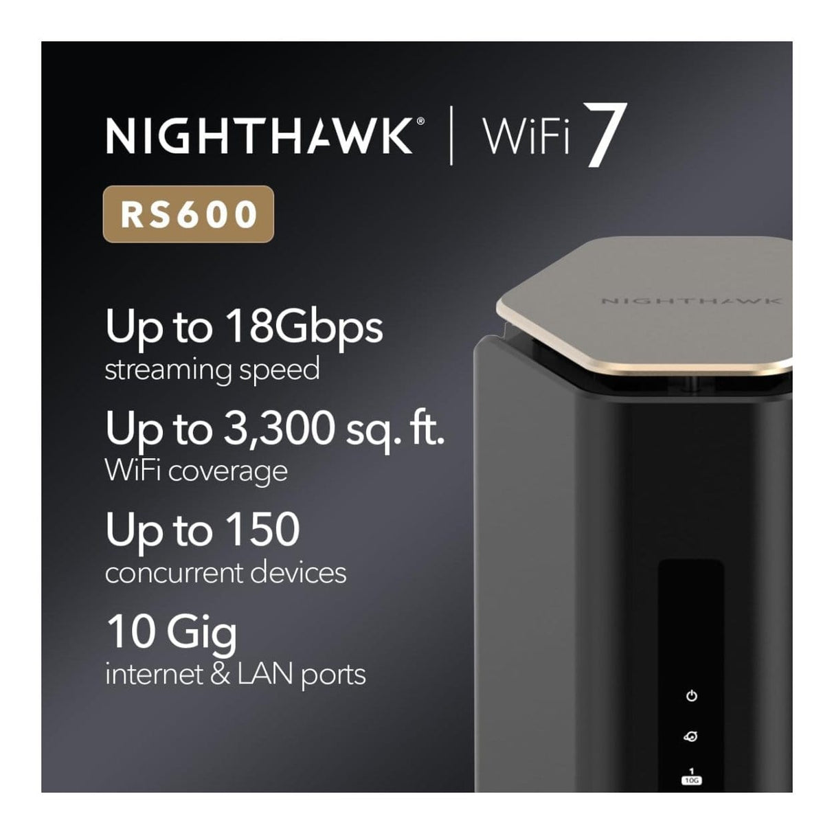 Netgear Nighthawk RS600 Wireless Router - Tri-band 2.4GHz 5GHz and 6GHz Gigabit Ethernet Black RS600-100EUS