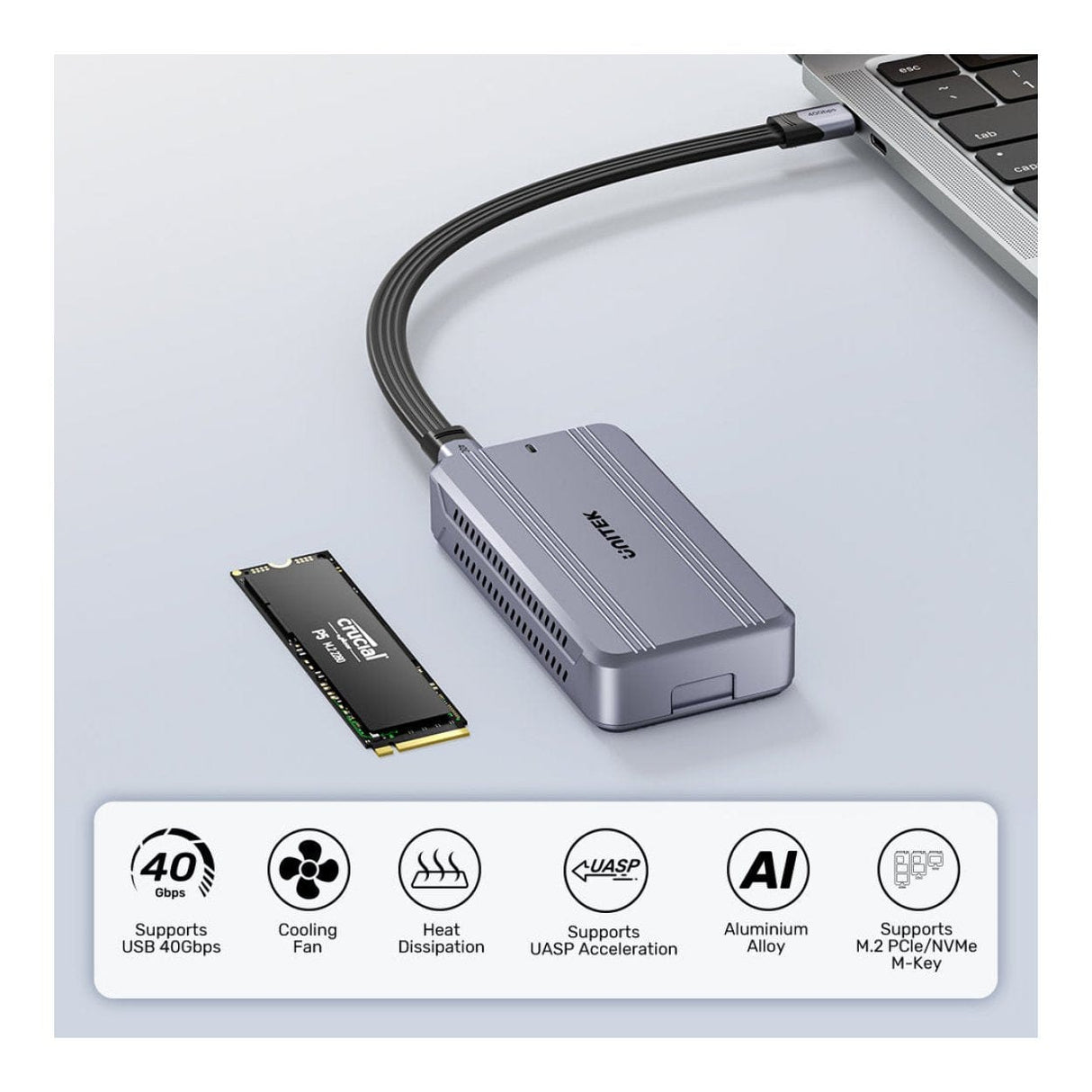 Unitek SolidForce Reefer TurboCool M.2 USB4 SSD Enclosure S1242AGY01