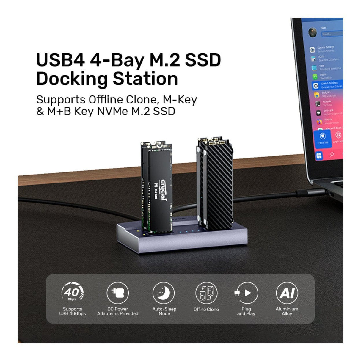 Unitek USB4 4-Bay M.2 SSD Docking Station S1243BGY01-EU