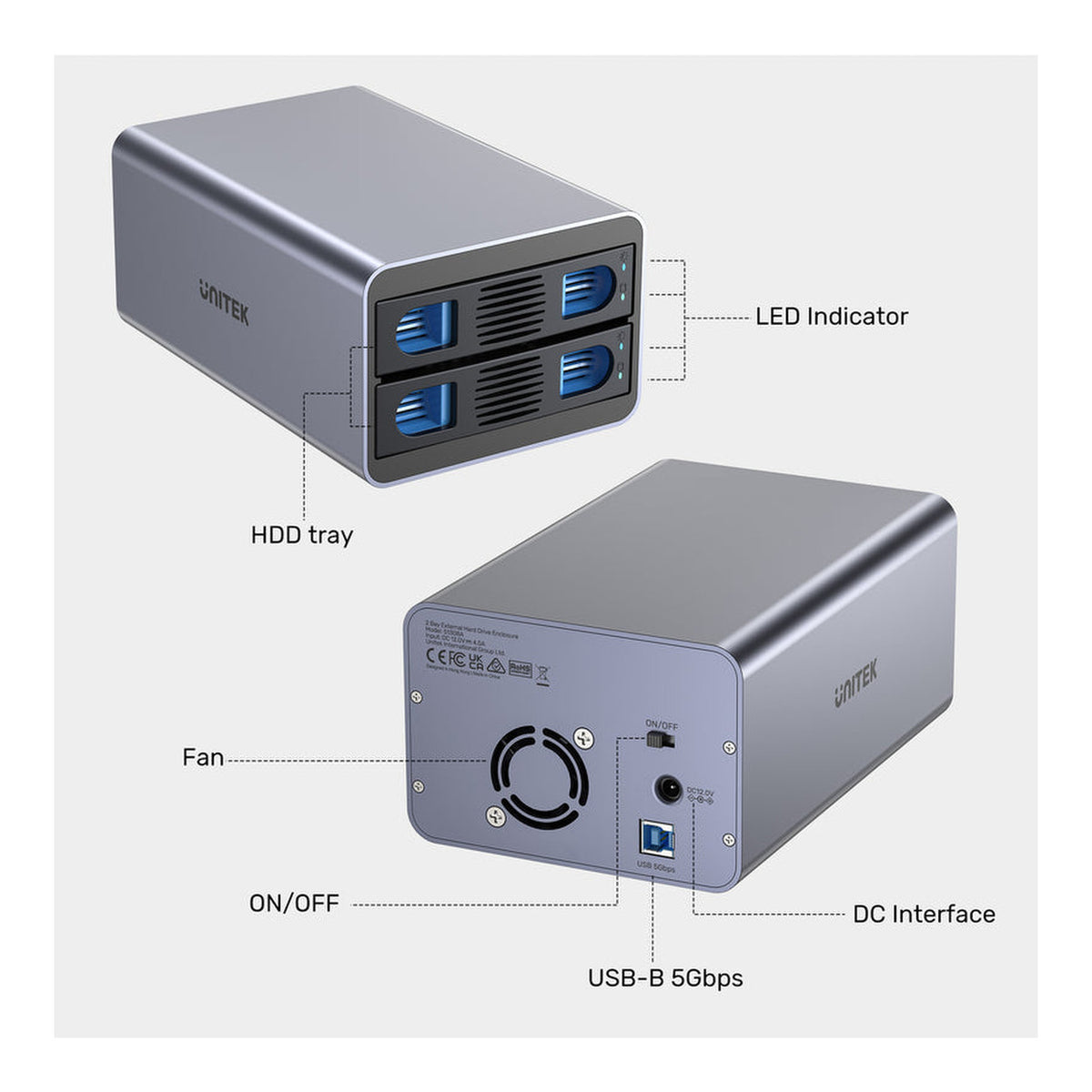 Unitek 2-bay External HDD Enclosure S1308A01-UK