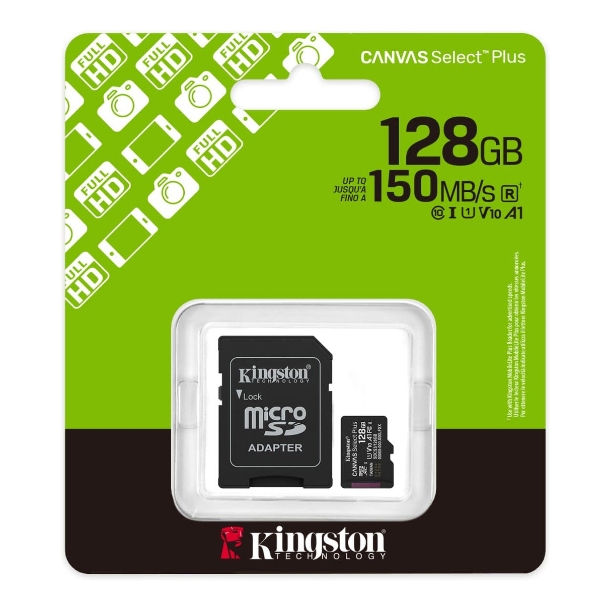 Kingston Canvas Select Plus 128GB UHS-I microSDXC Memory Card with SD Adapter SDCS3/128GB