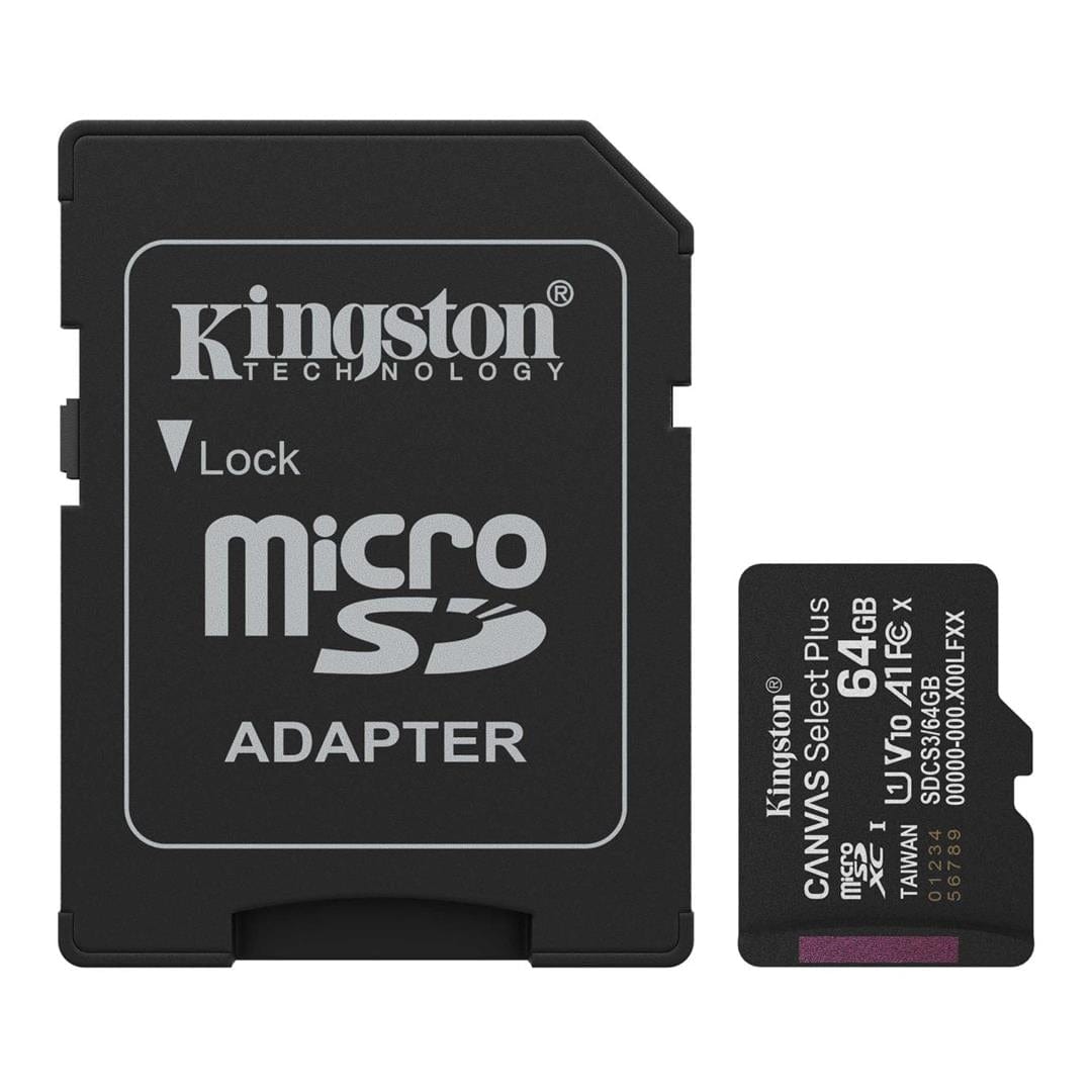 Kingston Technology 64GB microSDXC Canvas Select Plus Gen3 A1 Card + Adapter SDCS3/64GB