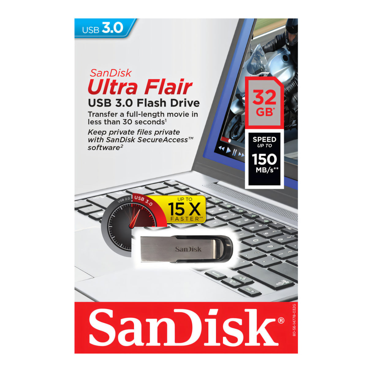 SanDisk Ultra Flair 32GB Black USB 3.0 Flash Drive SDCZ73-032G-G46