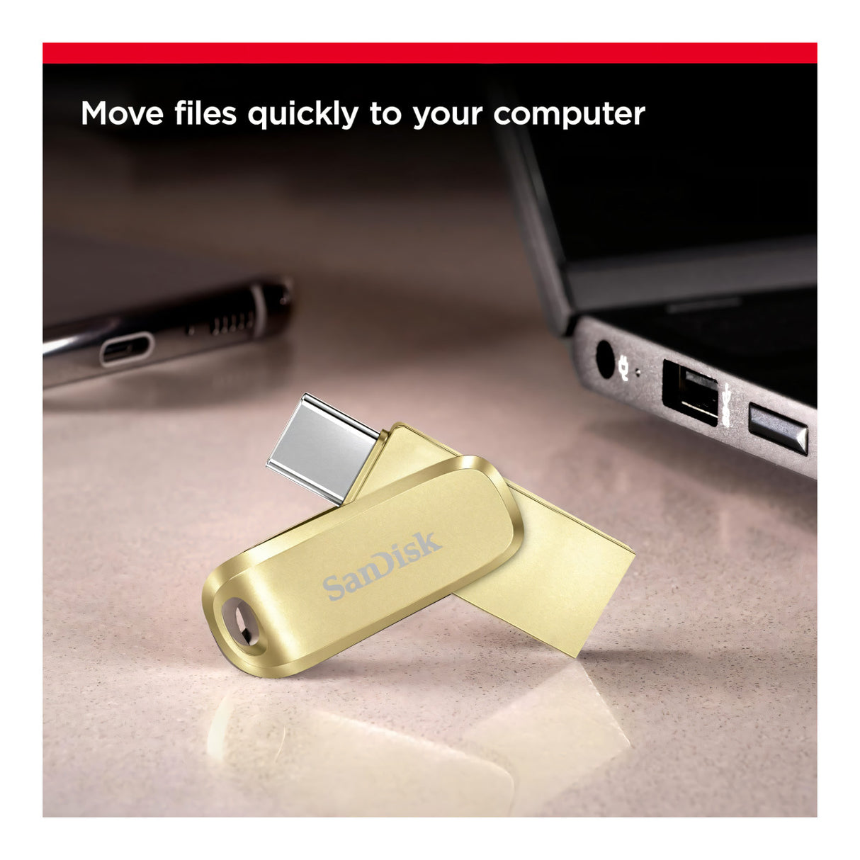 SanDisk Ultra Dual Drive Luxe 256GB Gold USB-C Flash Drive SDDDC4-256G-G46GD