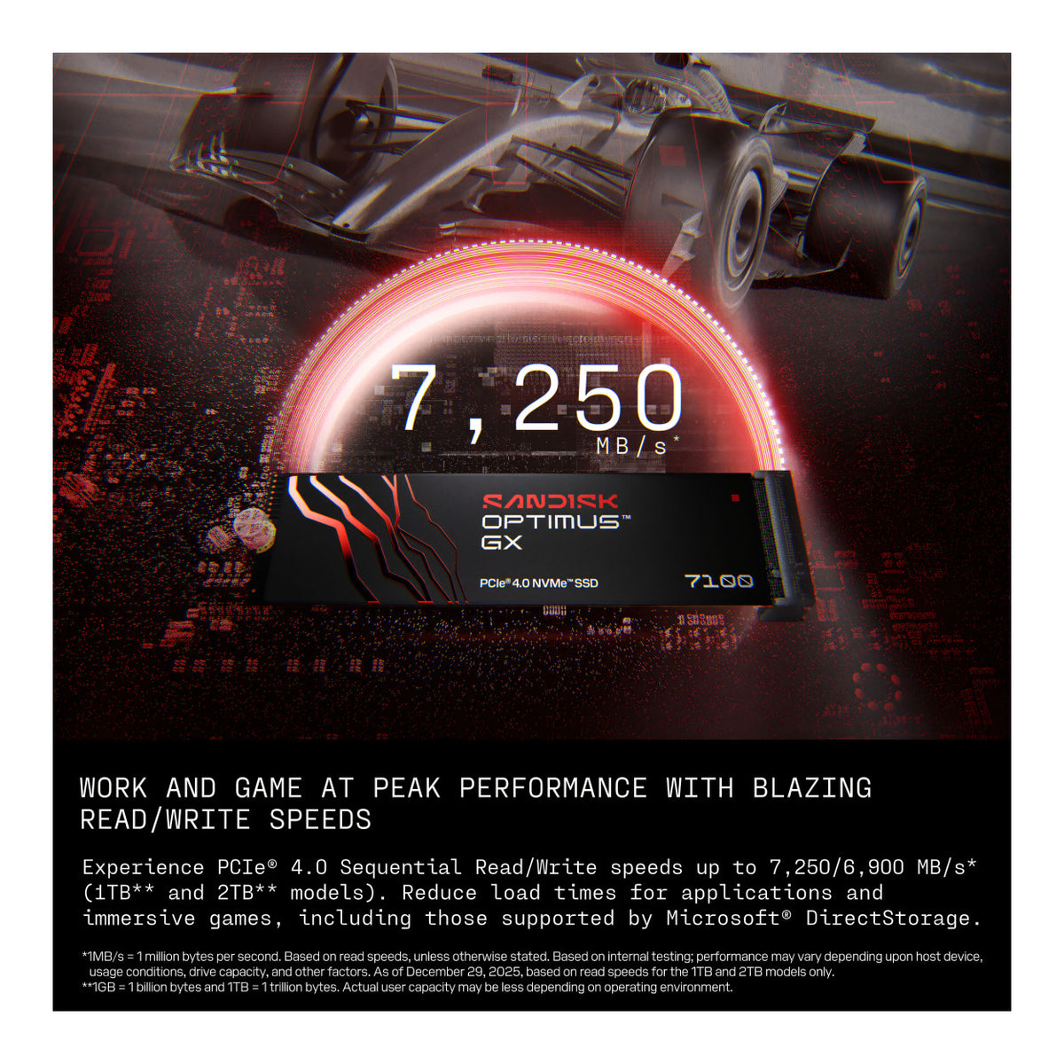 SanDisk Optimus GX 7100 1TB M.2 PCIe 4.0 NVMe TLC 3D NAND Internal SSD SDSP71100TAN-000E0