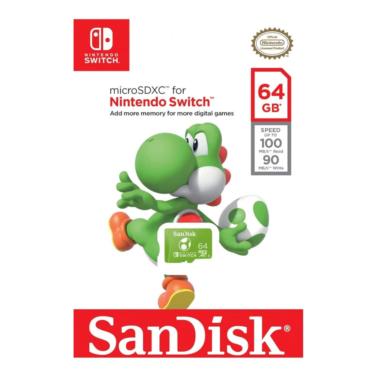 SanDisk Nintendo Licensed 64GB MicroSDXC UHS-I Memory Card - Yoshi Edition SDSQXAO-064G-GN6ZN