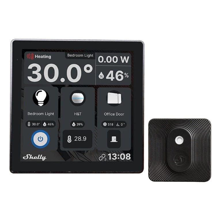 Shelly Wall Display Control Panel with Blu Humidity and Temperature Sensor Black