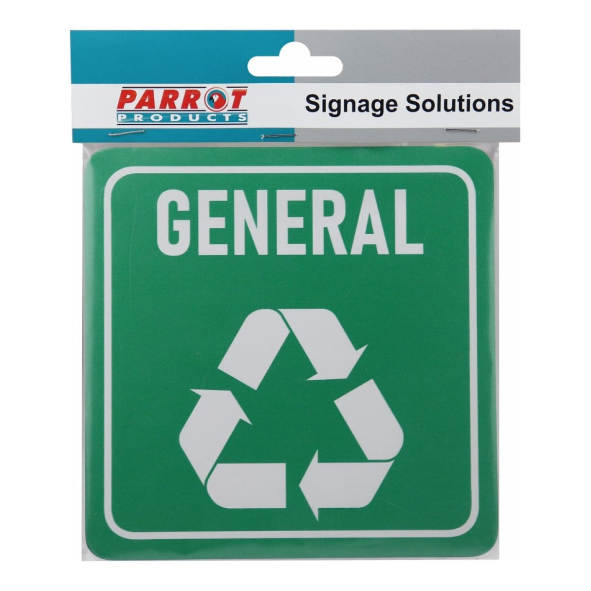 Parrot 150x150mm General Waste Recycle on White ACP Sign Green Print SN4118