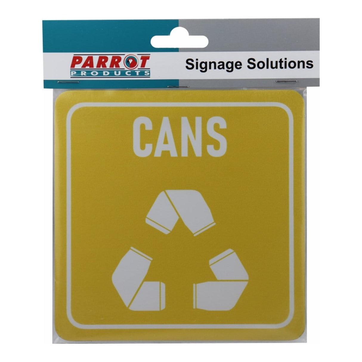 Parrot 150x150mm Cans Only Waste Recycle on White ACP Sign Yellow Print SN4120
