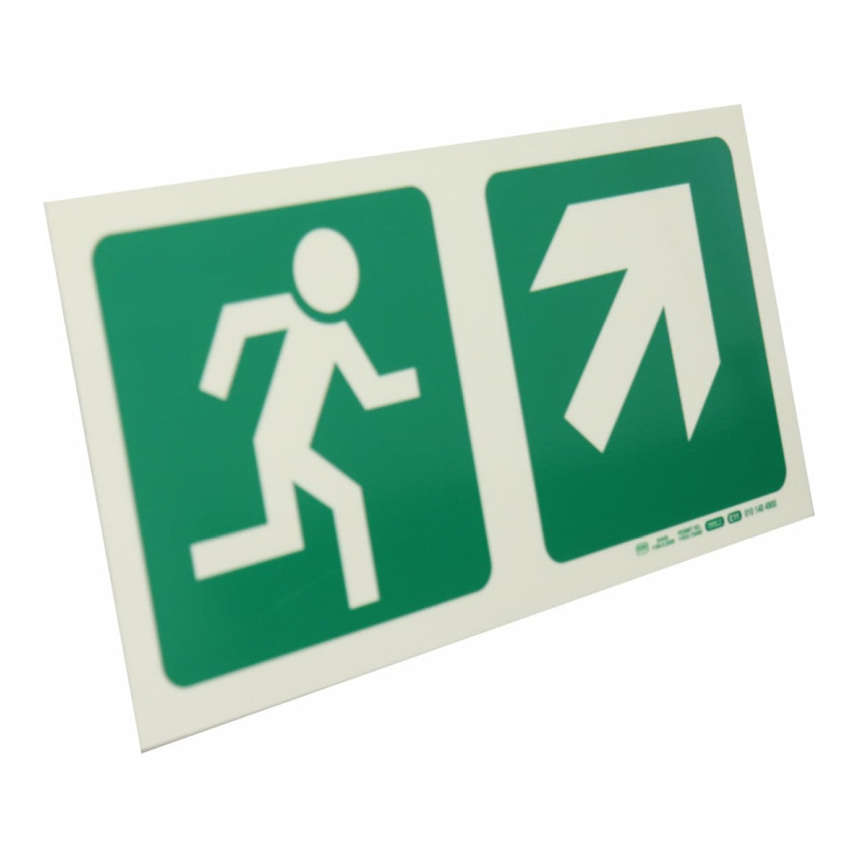 Parrot Photoluminescent 190mm Safety Sign E11 Running Man and Diagonal Arrow Up And Right SNP19E11